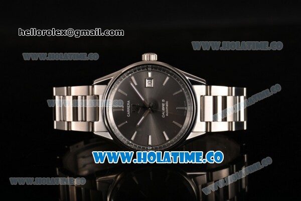 Tag Heuer Carrera Calibre 5 Automatic Swiss ETA 2824 Automatic Full Steel with Grey Dial and Stick Markers - Click Image to Close